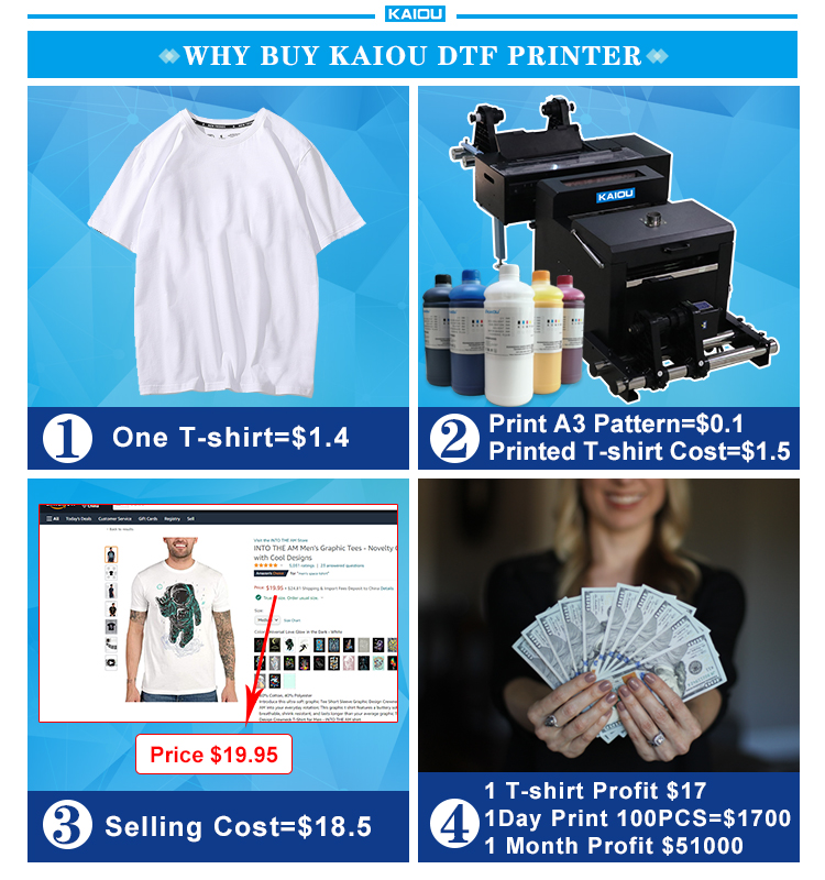 kaiou High Quality Garment Printer L1800 DTF Printer t-shirt printing machine